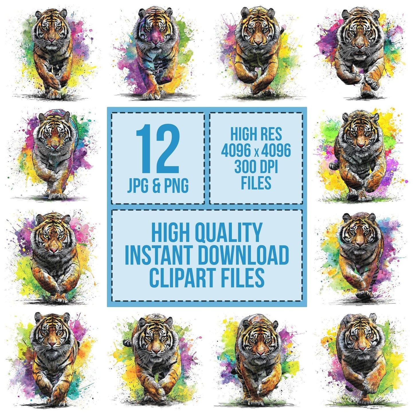 Tiger Neon Colour Splash Clipart Set (DDD006755)