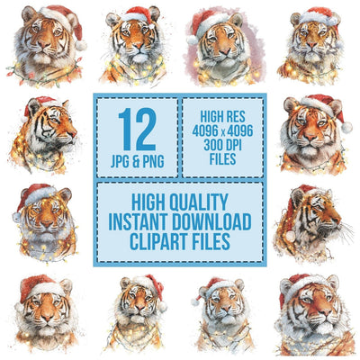 Tiger Santa Hat clipart set cover showing the designs and file details