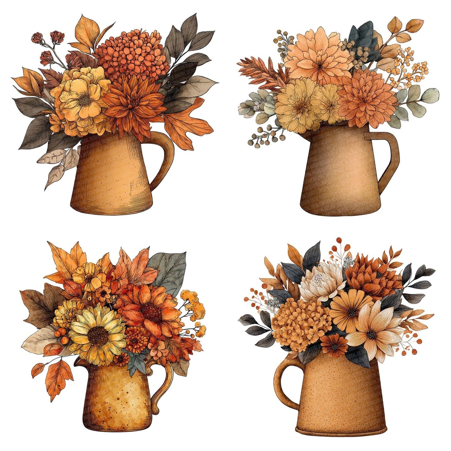 Tin Jug Autumn Bouquet Clipart Set (DDD006758)