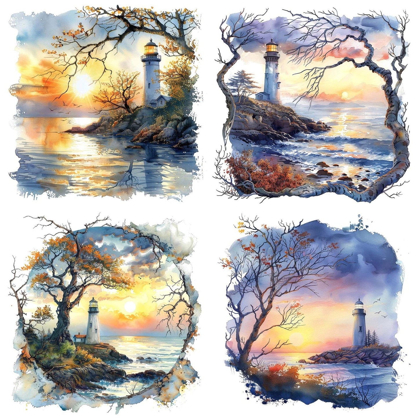 Tree Framed Lighthouses Clipart Set (DDD006772)