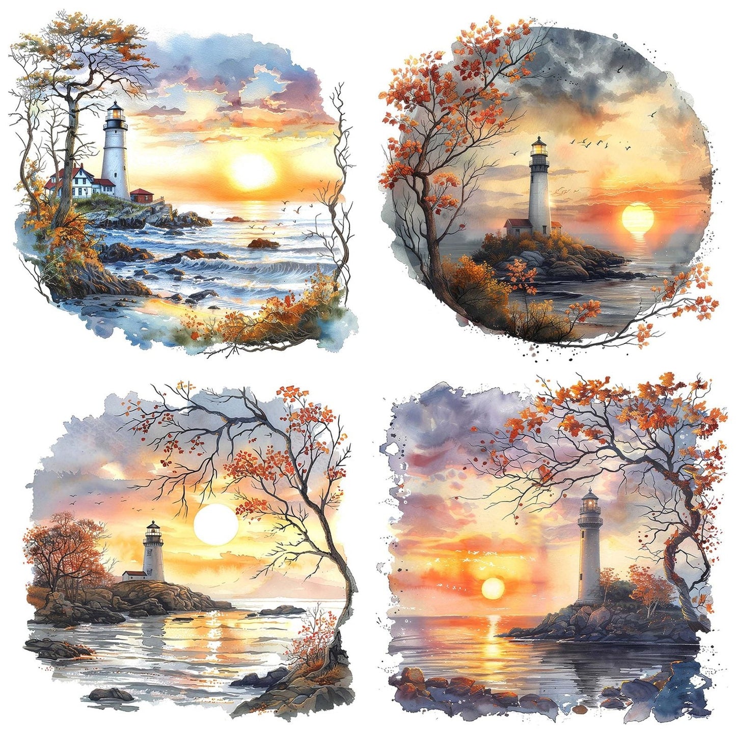 Tree Framed Lighthouses Clipart Set (DDD006772)