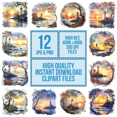 Tree Framed Lighthouses Clipart Set (DDD006772)