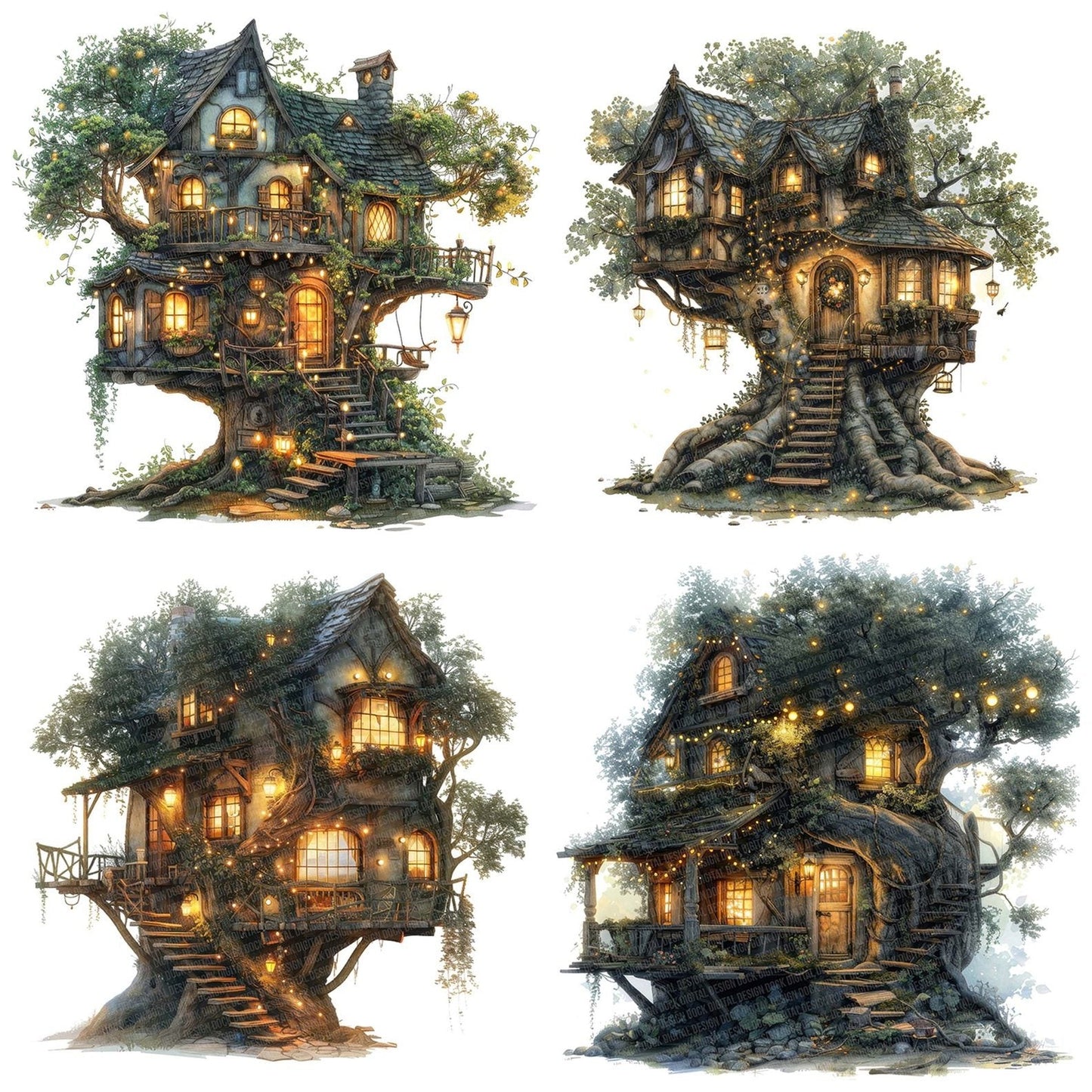 Tree House with Fairy Lights Clipart Set (DDD006773)