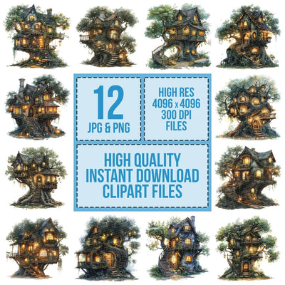 Tree House with Fairy Lights Clipart Set (DDD006773)