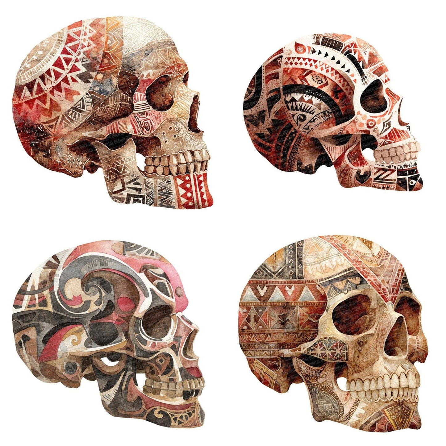 Tribal Painted Skull Clipart Set (DDD006776)