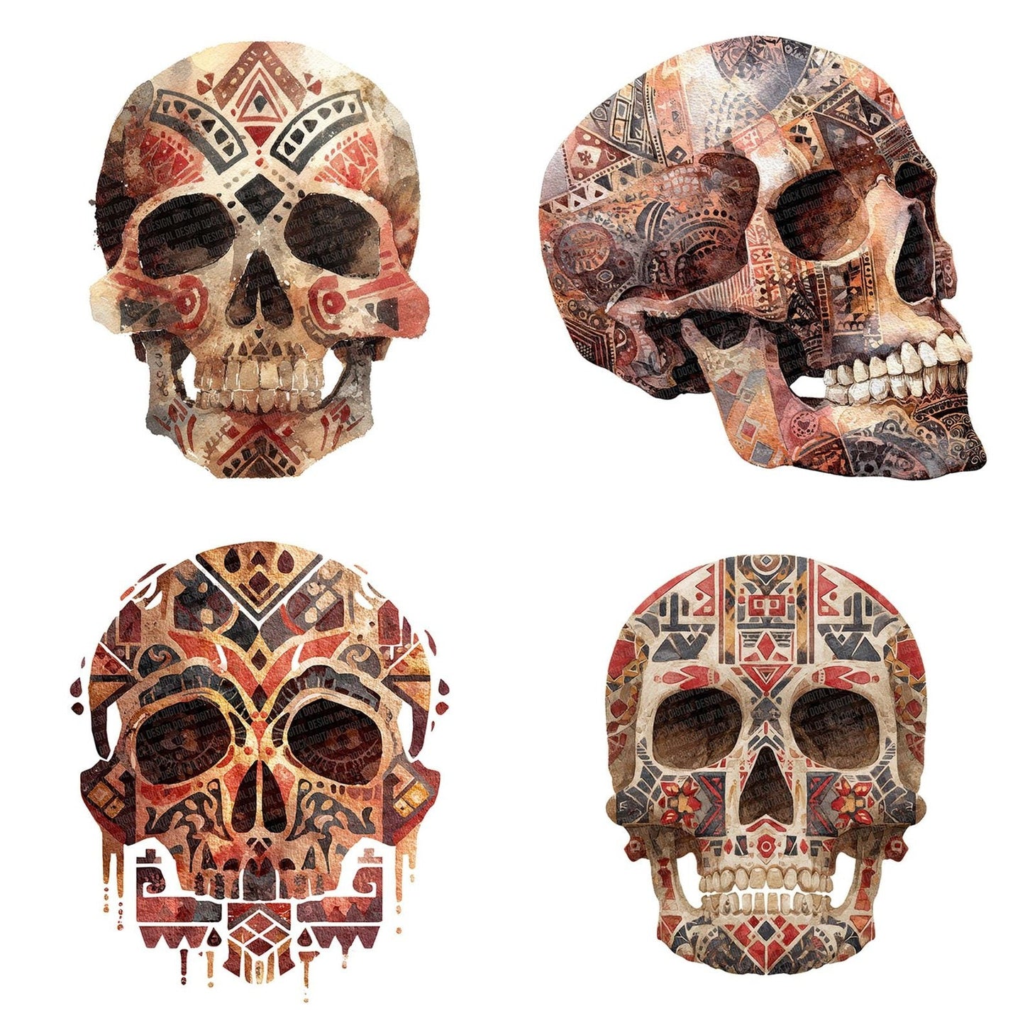 Tribal Painted Skull Clipart Set (DDD006776)