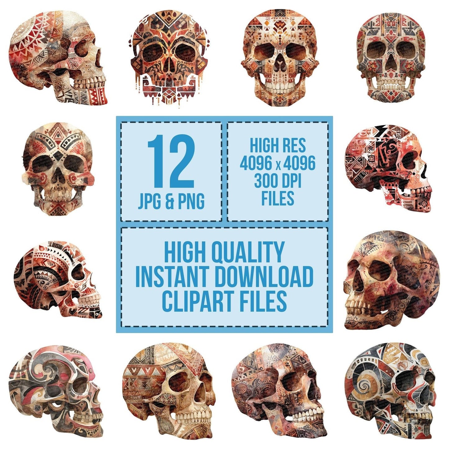 Tribal Painted Skull Clipart Set (DDD006776)