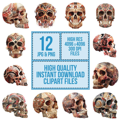 Tribal Painted Skull Clipart Set (DDD006776)