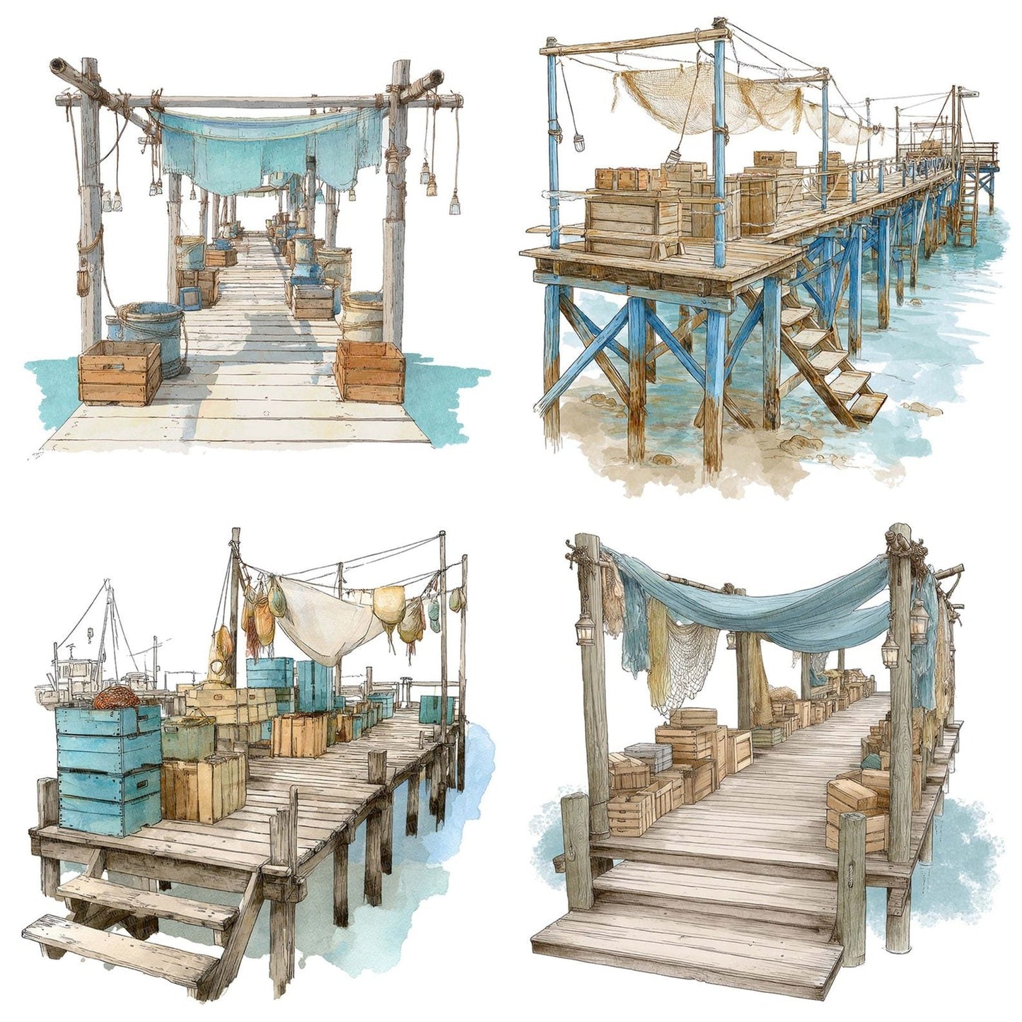 Tropical Fishing Pier Clipart Set (DDD006781)