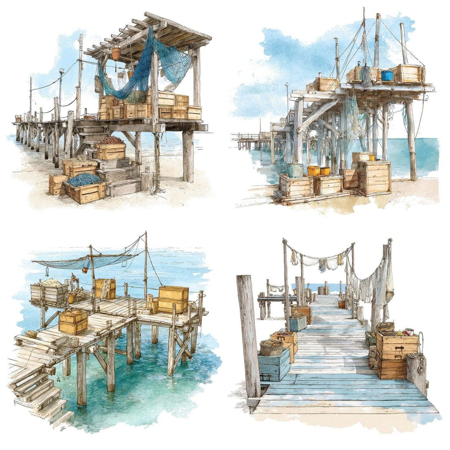Tropical Fishing Pier Clipart Set (DDD006781)