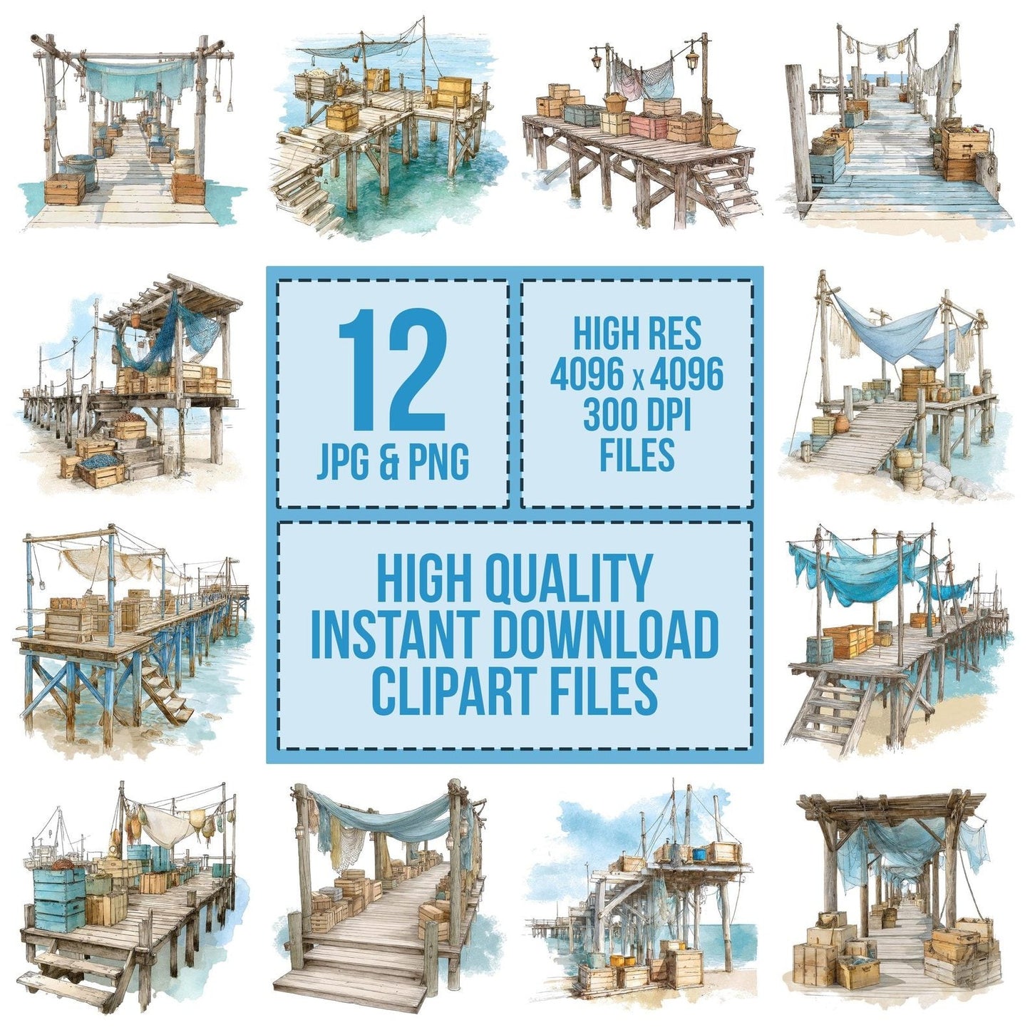 Tropical Fishing Pier Clipart Set (DDD006781)