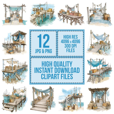 Tropical Fishing Pier Clipart Set (DDD006781)