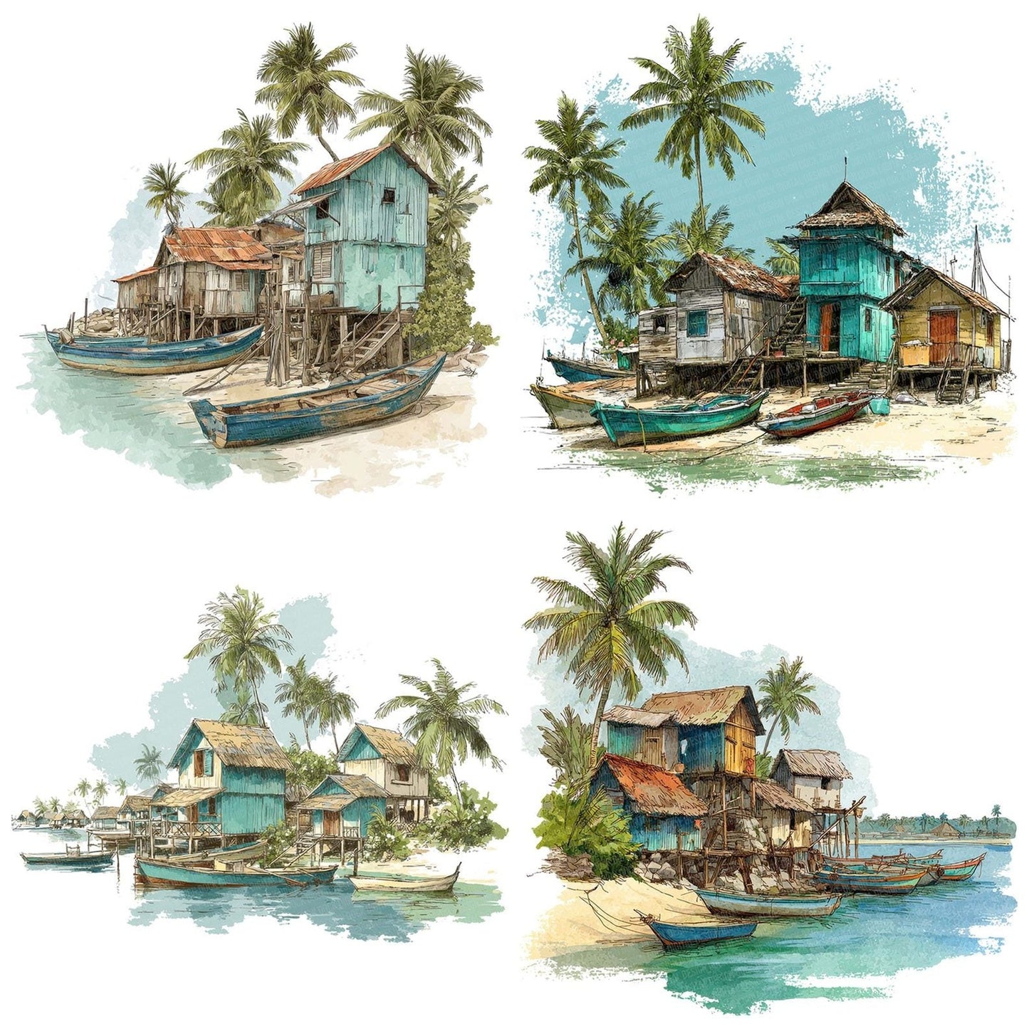 Tropical Fishing Village Clipart Set (DDD006782)