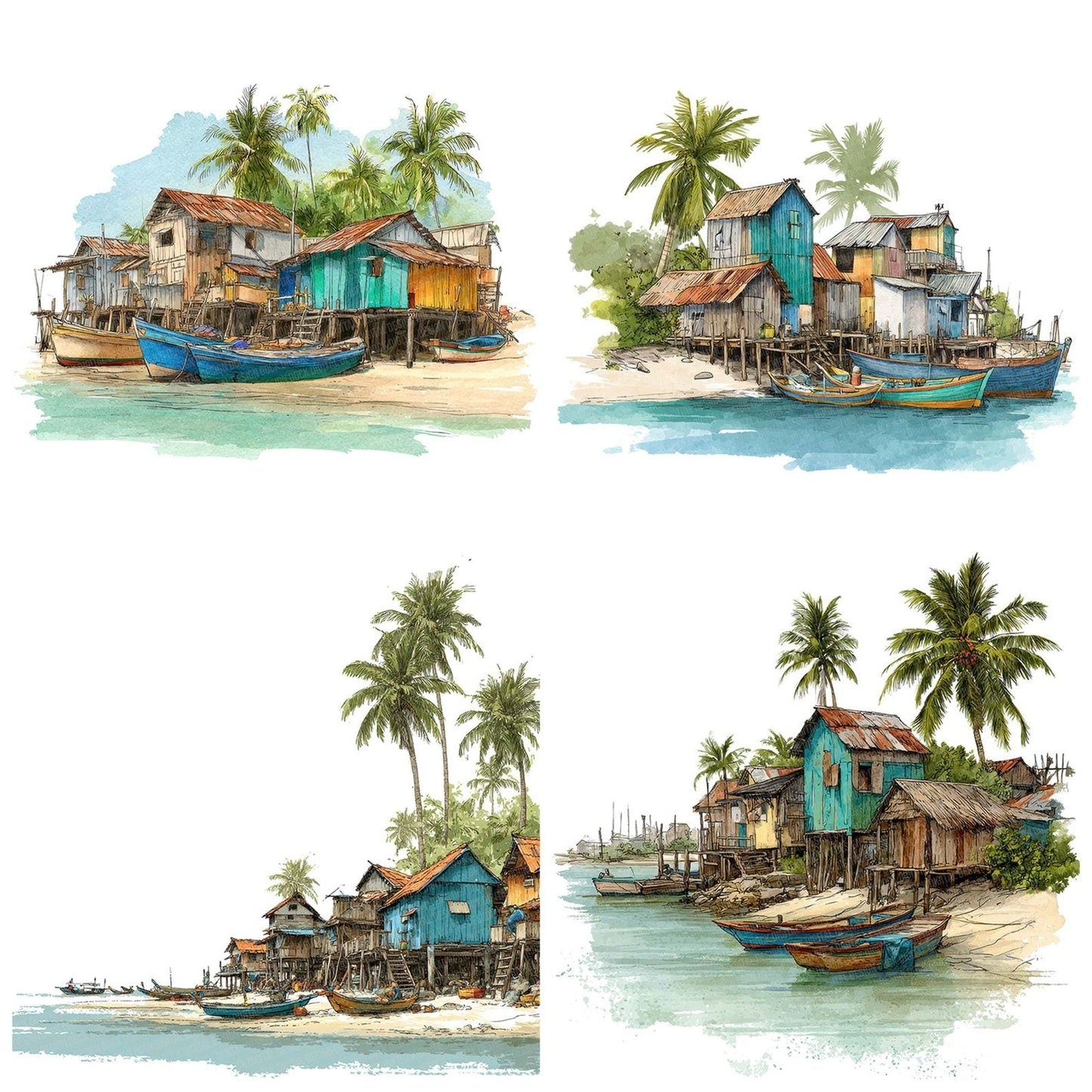 Tropical Fishing Village Clipart Set (DDD006782)
