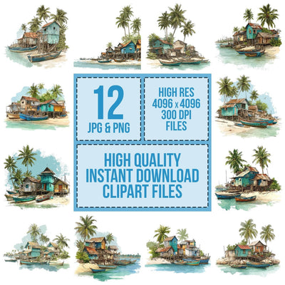 Tropical Fishing Village Clipart Set (DDD006782)
