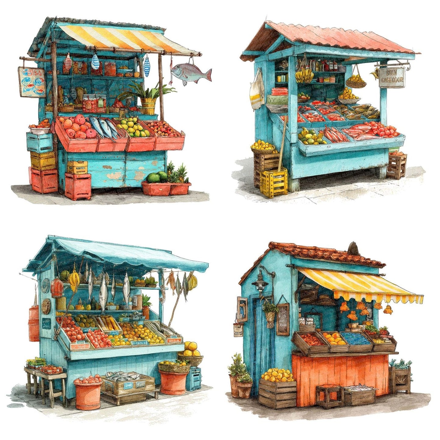 Tropical Market Stall Clipart Set (DDD006783)