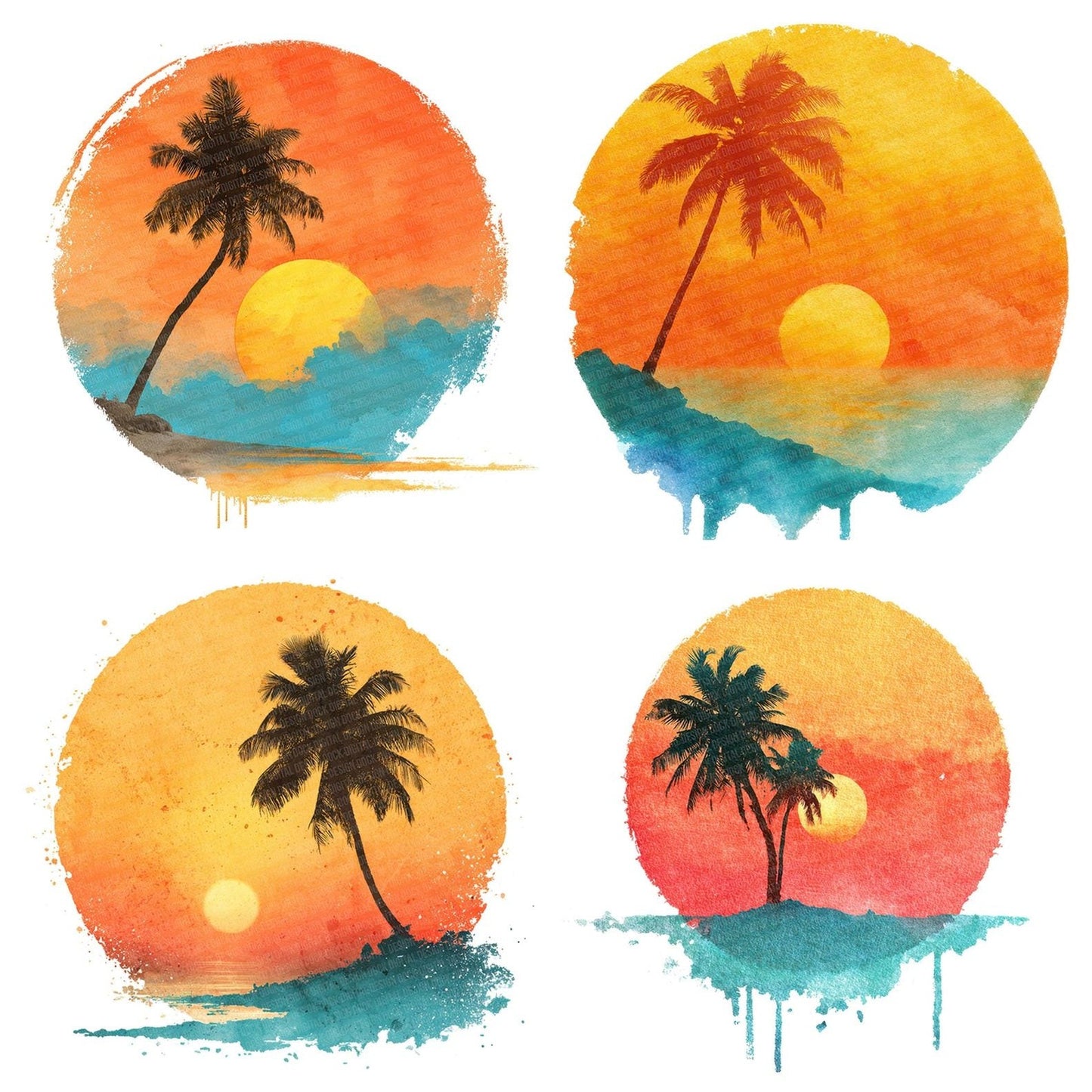 Tropical Palm Sunset Scene Clipart Set (DDD006784)