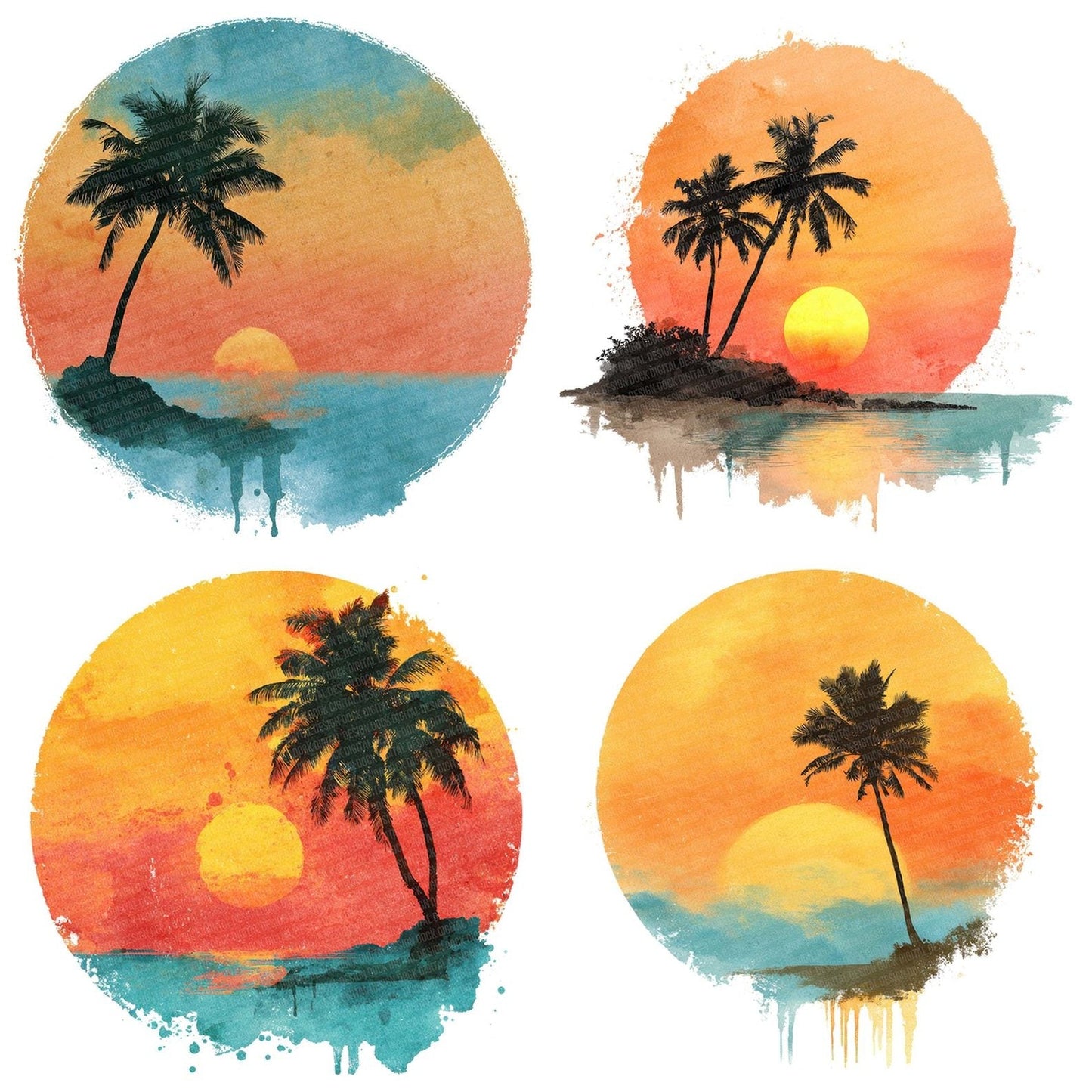 Tropical Palm Sunset Scene Clipart Set (DDD006784)