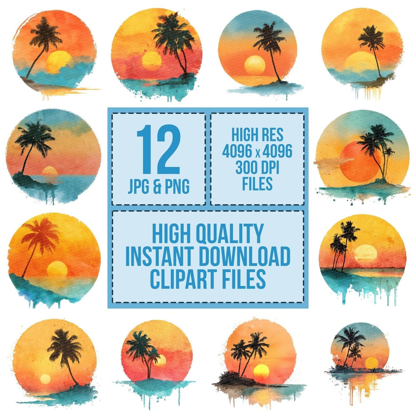 Tropical Palm Sunset Scene Clipart Set (DDD006784)