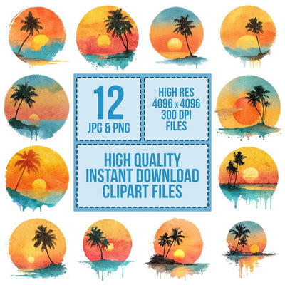 Tropical Palm Sunset Scene Clipart Set (DDD006784)