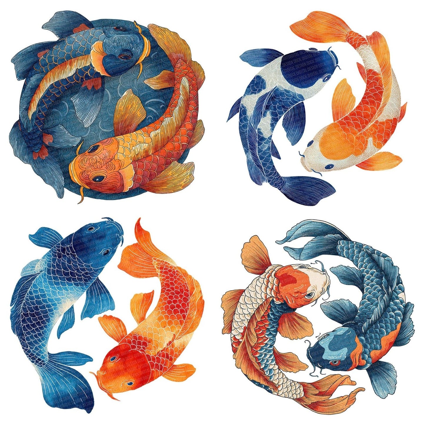 Twin Folk Koi Carp Clipart Set (DDD006794)