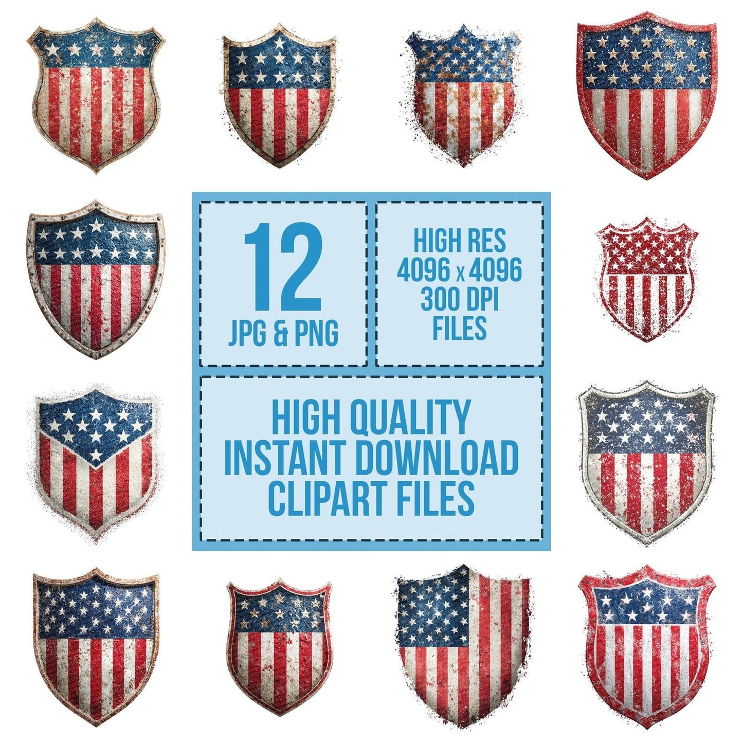 USA Flag Shield Emblem Clipart Set (DDD006806)