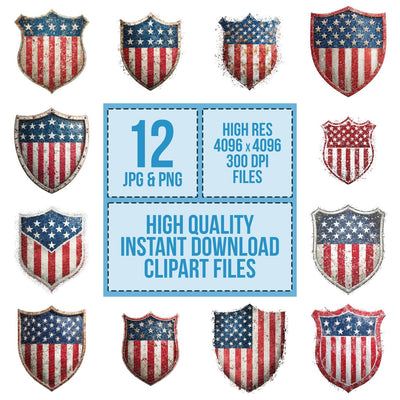 USA Flag Shield Emblem clipart set cover showing the designs and file details