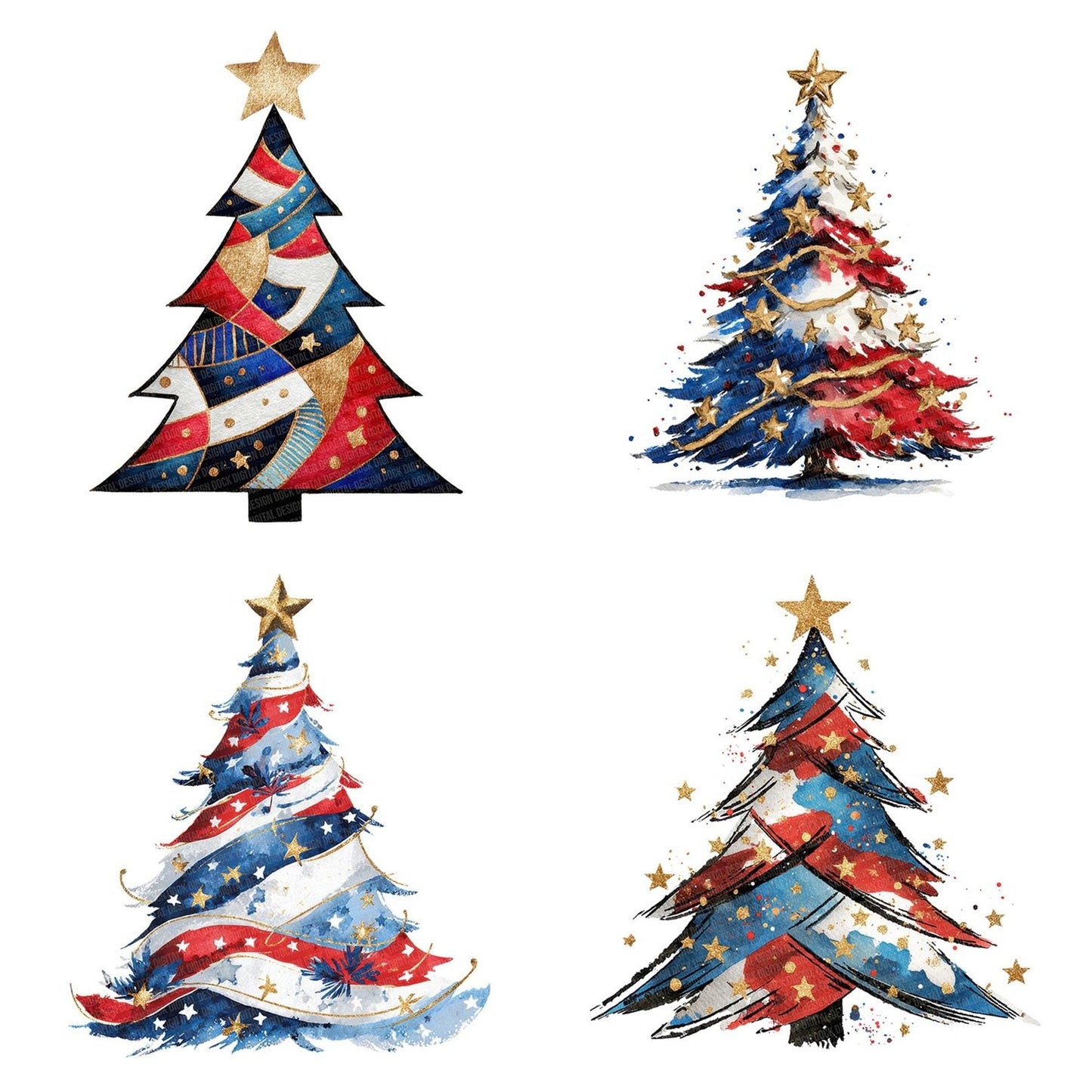 USA Style Christmas Tree Clipart Set (DDD006808)