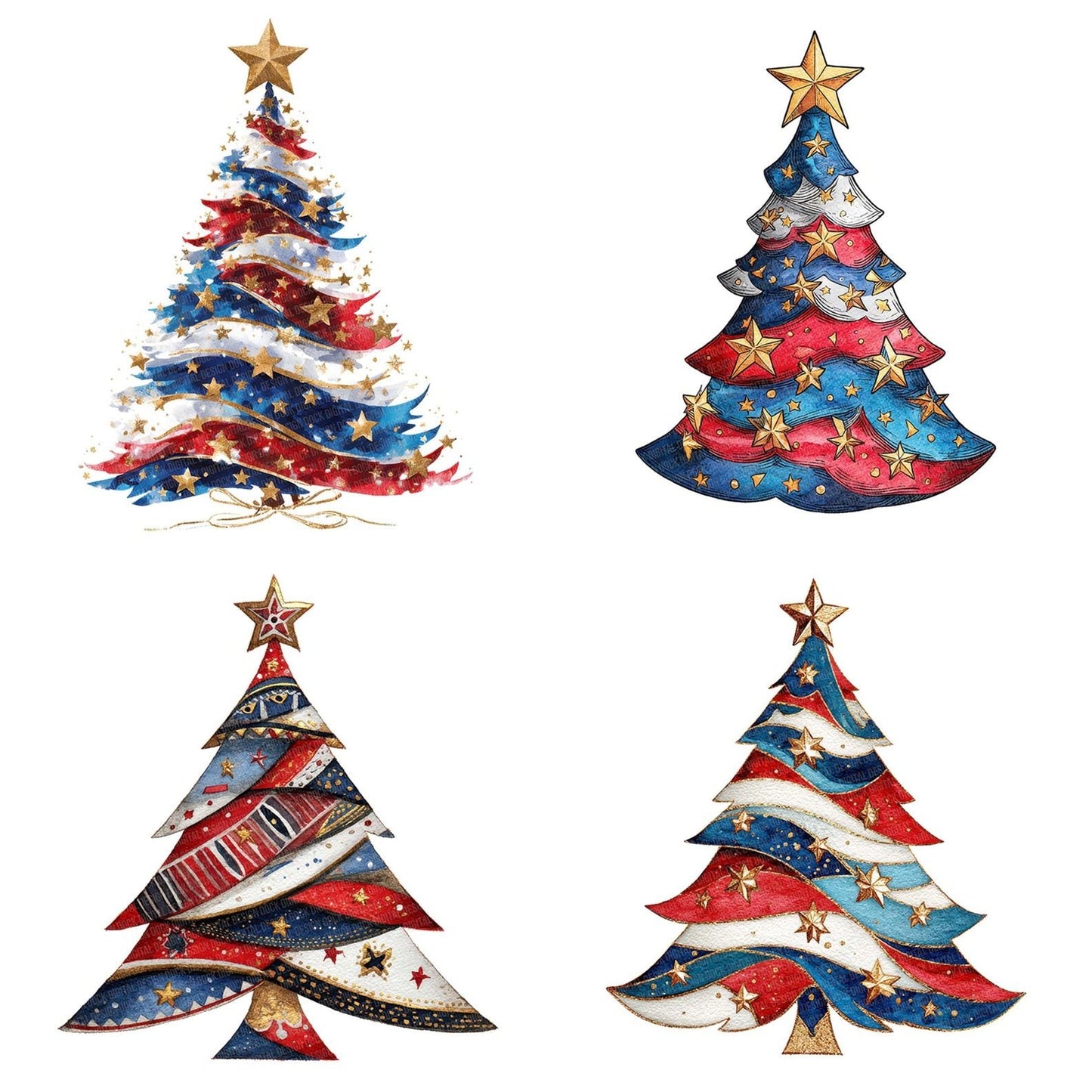 USA Style Christmas Tree Clipart Set (DDD006808)