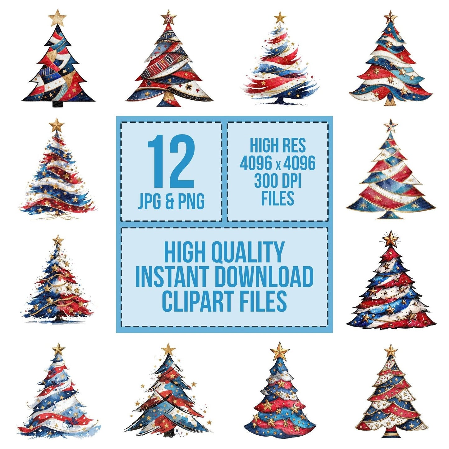 USA Style Christmas Tree Clipart Set (DDD006808)