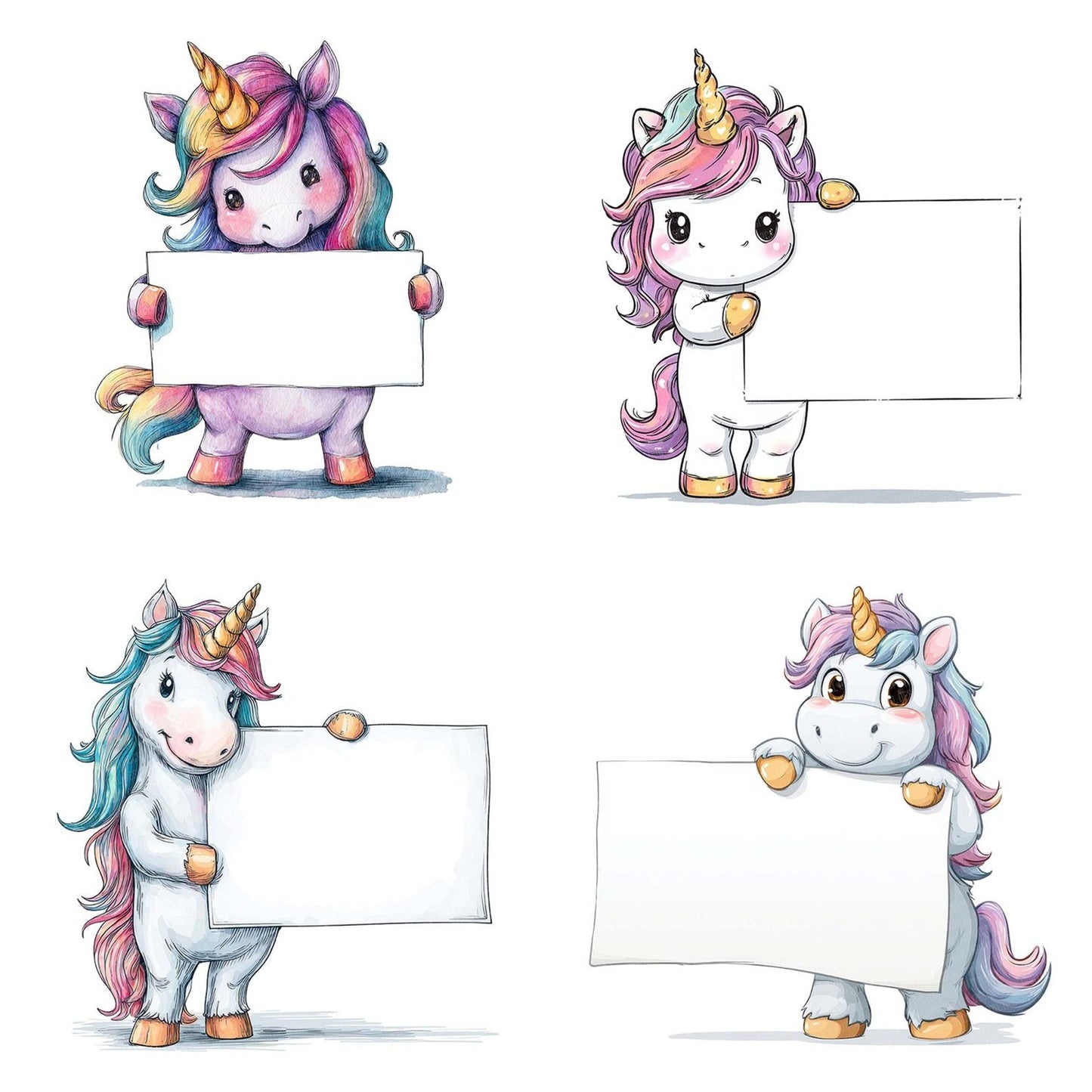 Unicorn Holding Blank Banner Clipart Set (DDD006804)