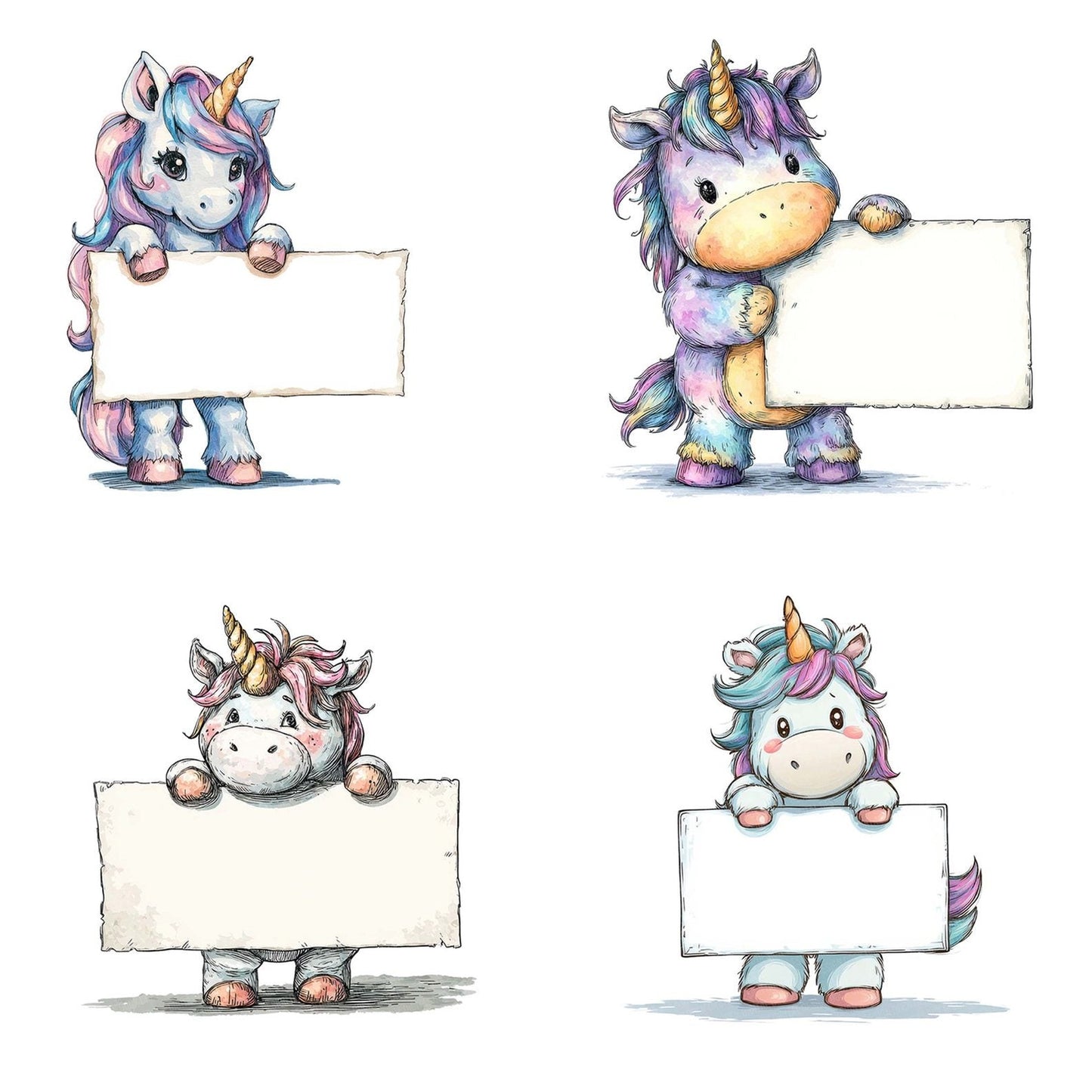 Unicorn Holding Blank Banner Clipart Set (DDD006804)