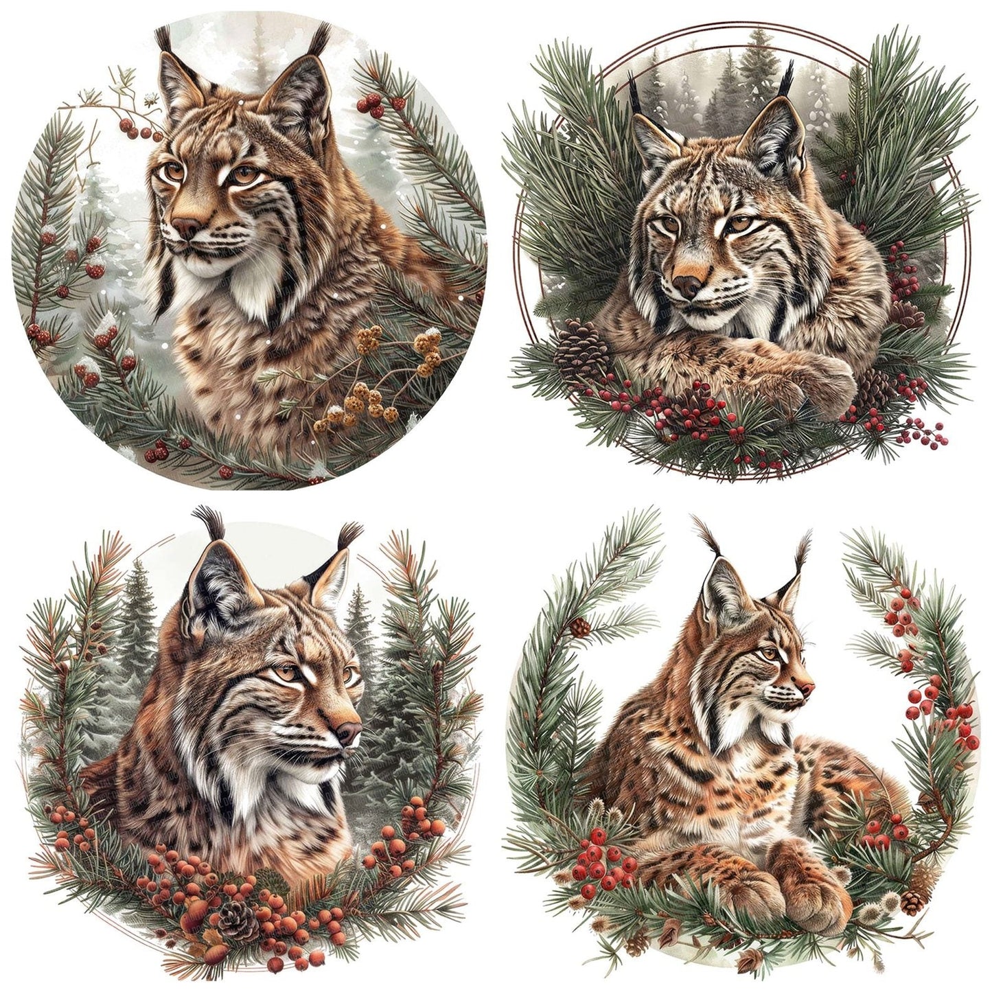 Vintage Boreal Forest Lynx Illustration Clipart Set (DDD006847)