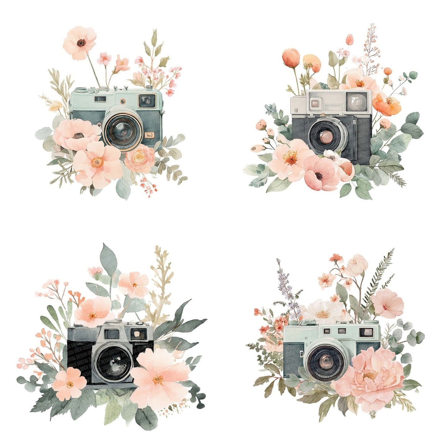 Vintage Camera with Flowers Clipart Set (DDD006848)