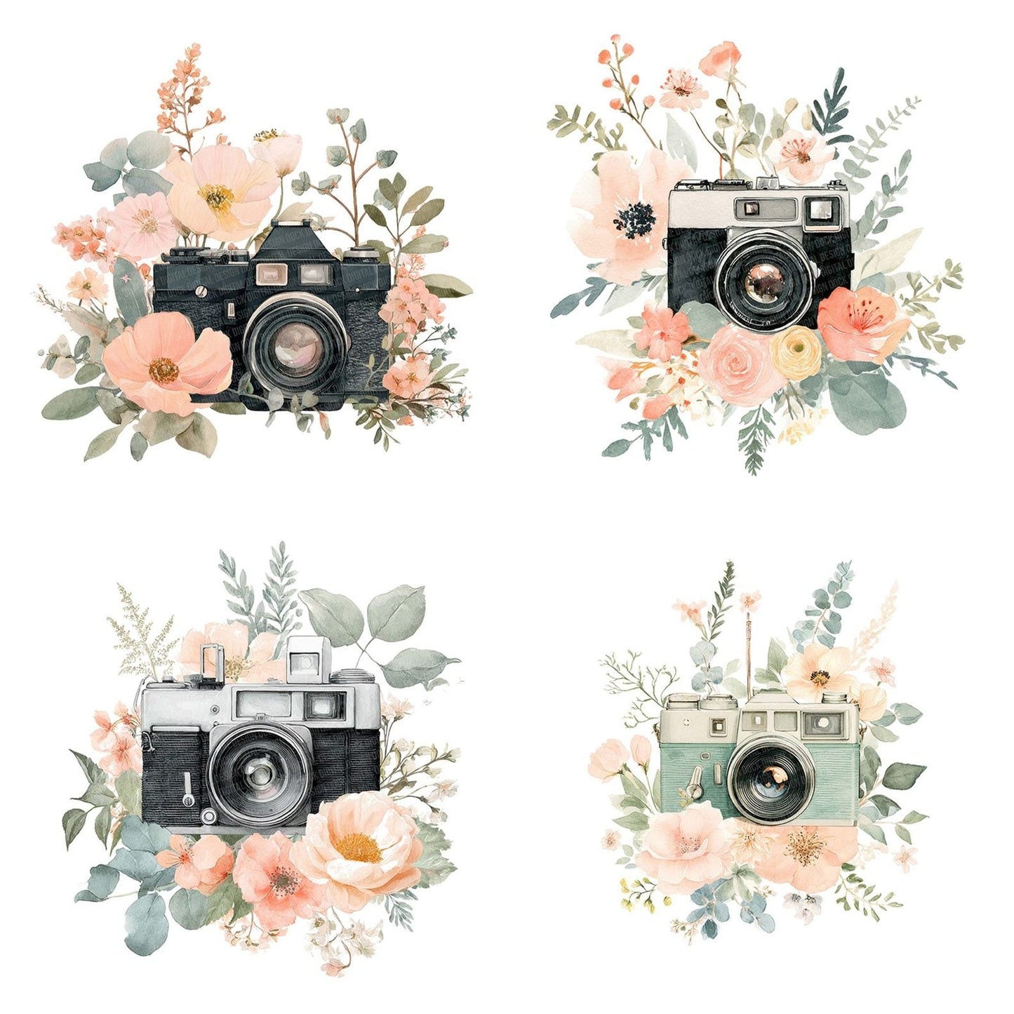 Vintage Camera with Flowers Clipart Set (DDD006848)