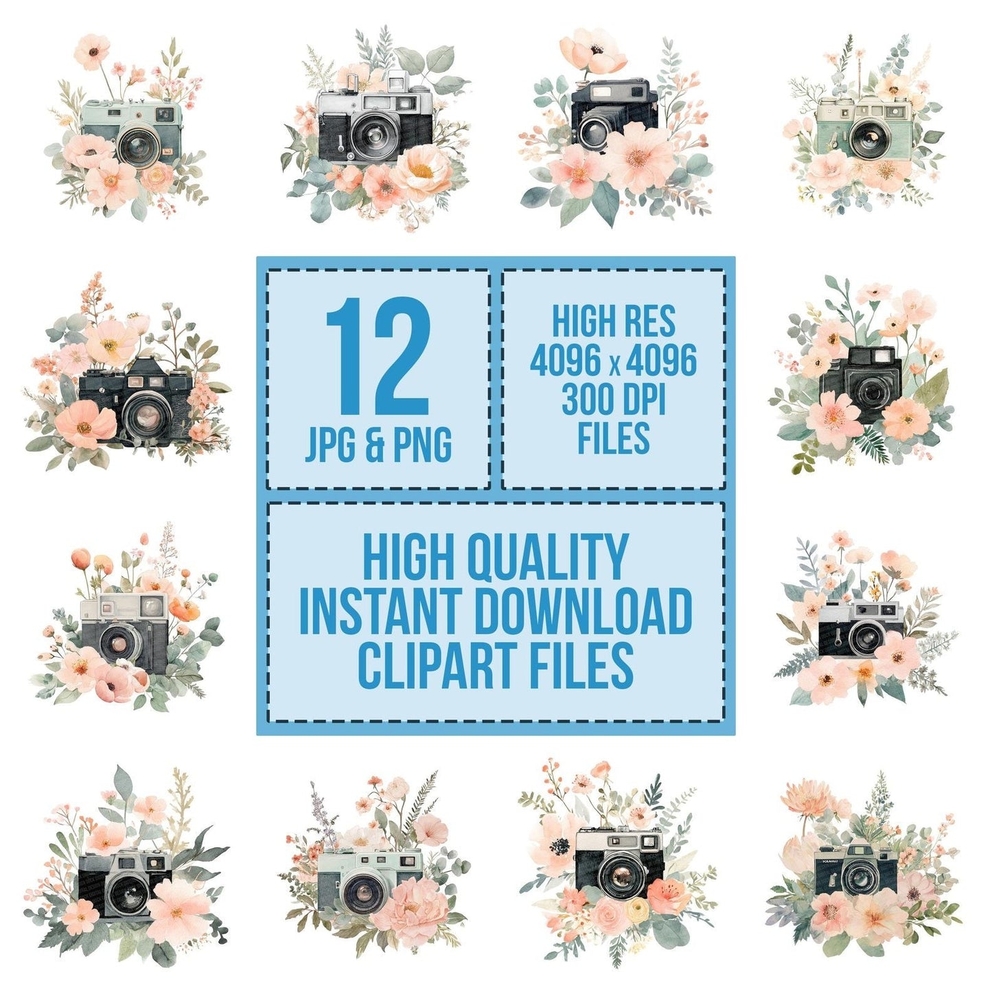 Vintage Camera with Flowers Clipart Set (DDD006848)
