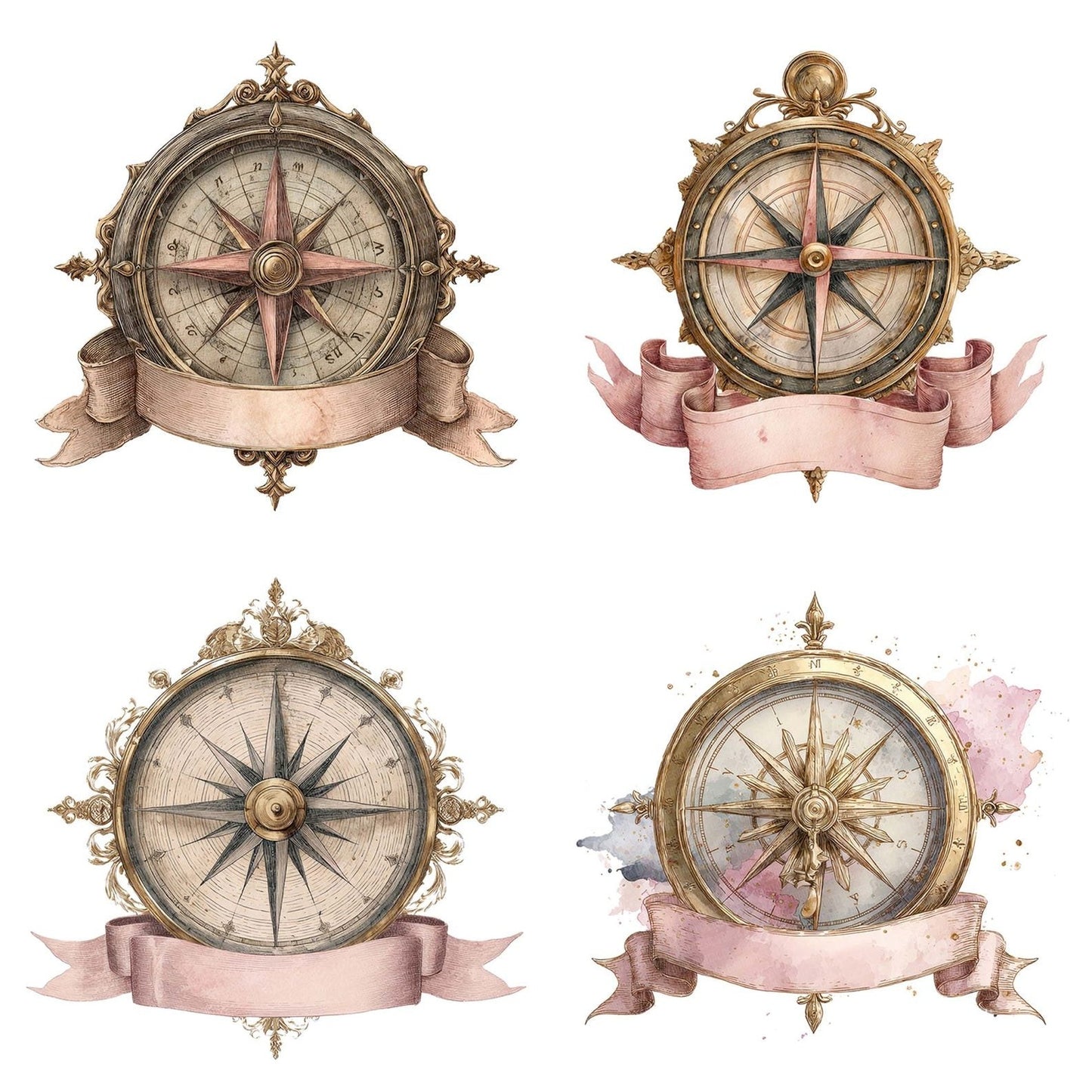 Vintage Compass Banner Clipart Set (DDD006852)