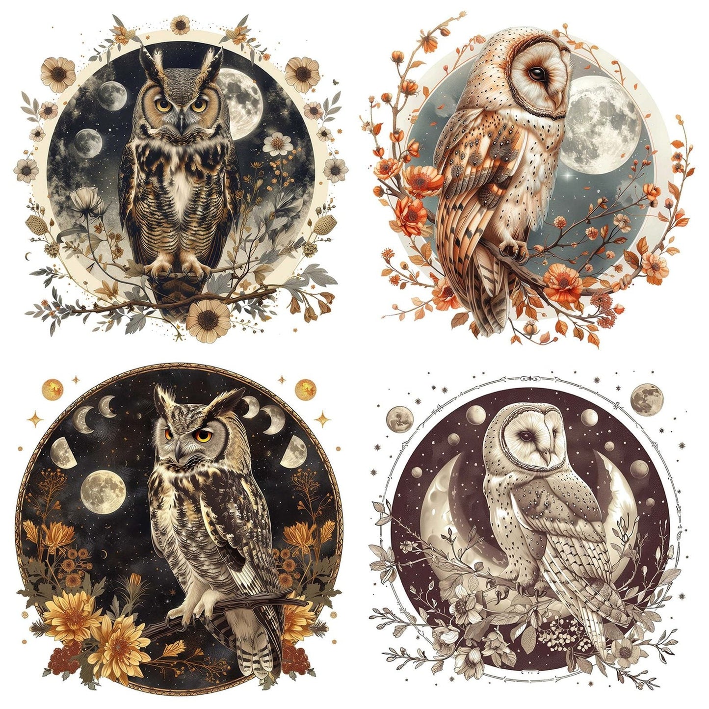 Vintage Floral Owl Illustration Clipart Set (DDD006866)