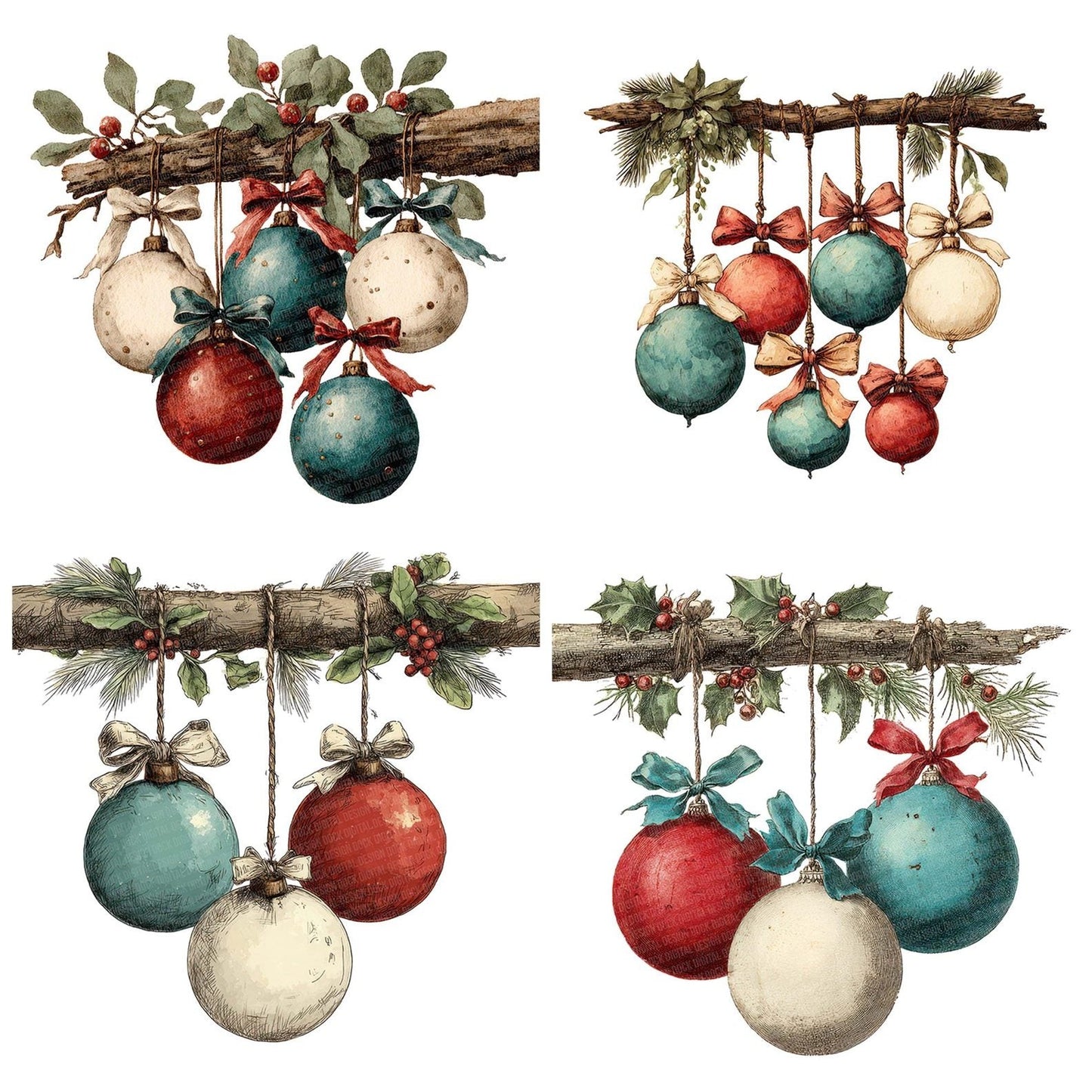 Vintage Hanging Baubles Clipart Set (DDD006878)