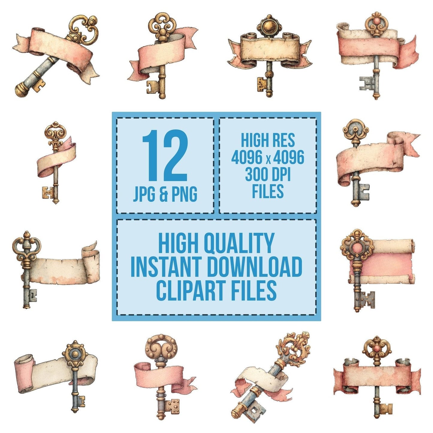 Vintage Key Banner Clipart Set (DDD006882)