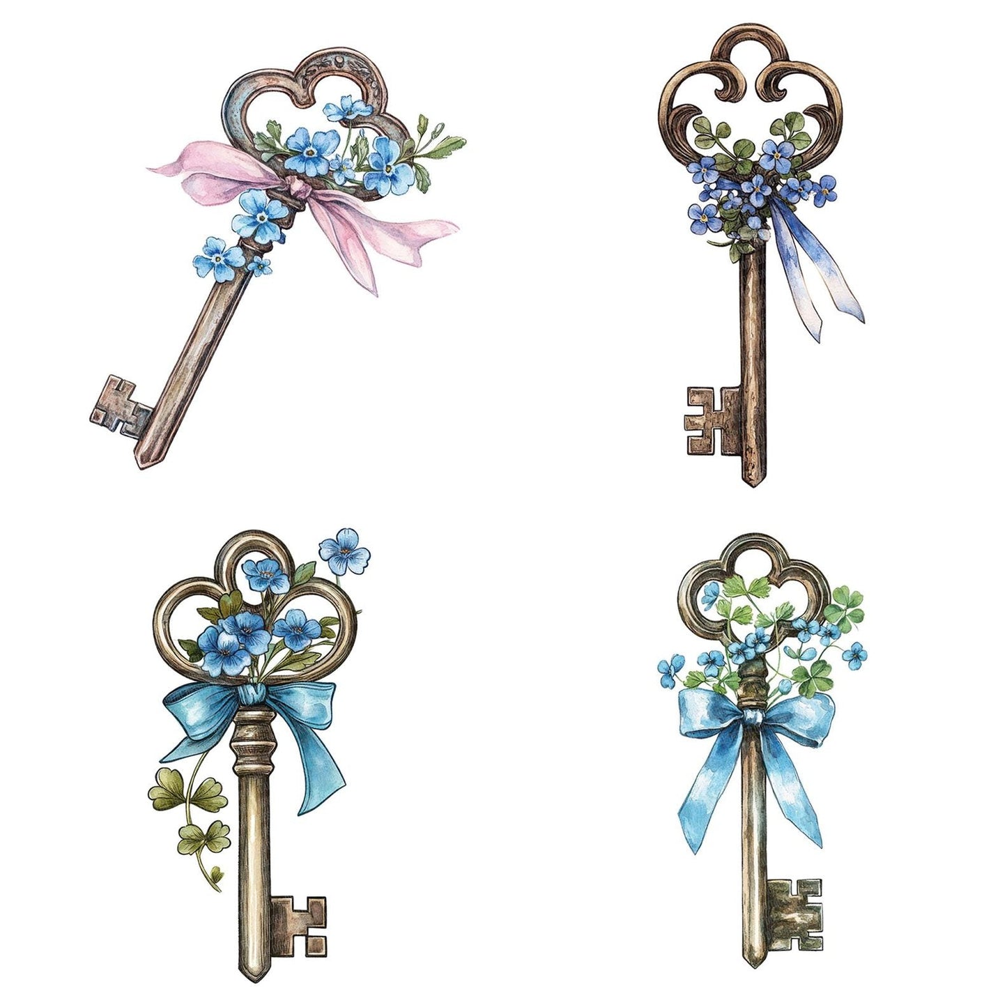 Vintage Key with Flowers Clipart Set (DDD006884)