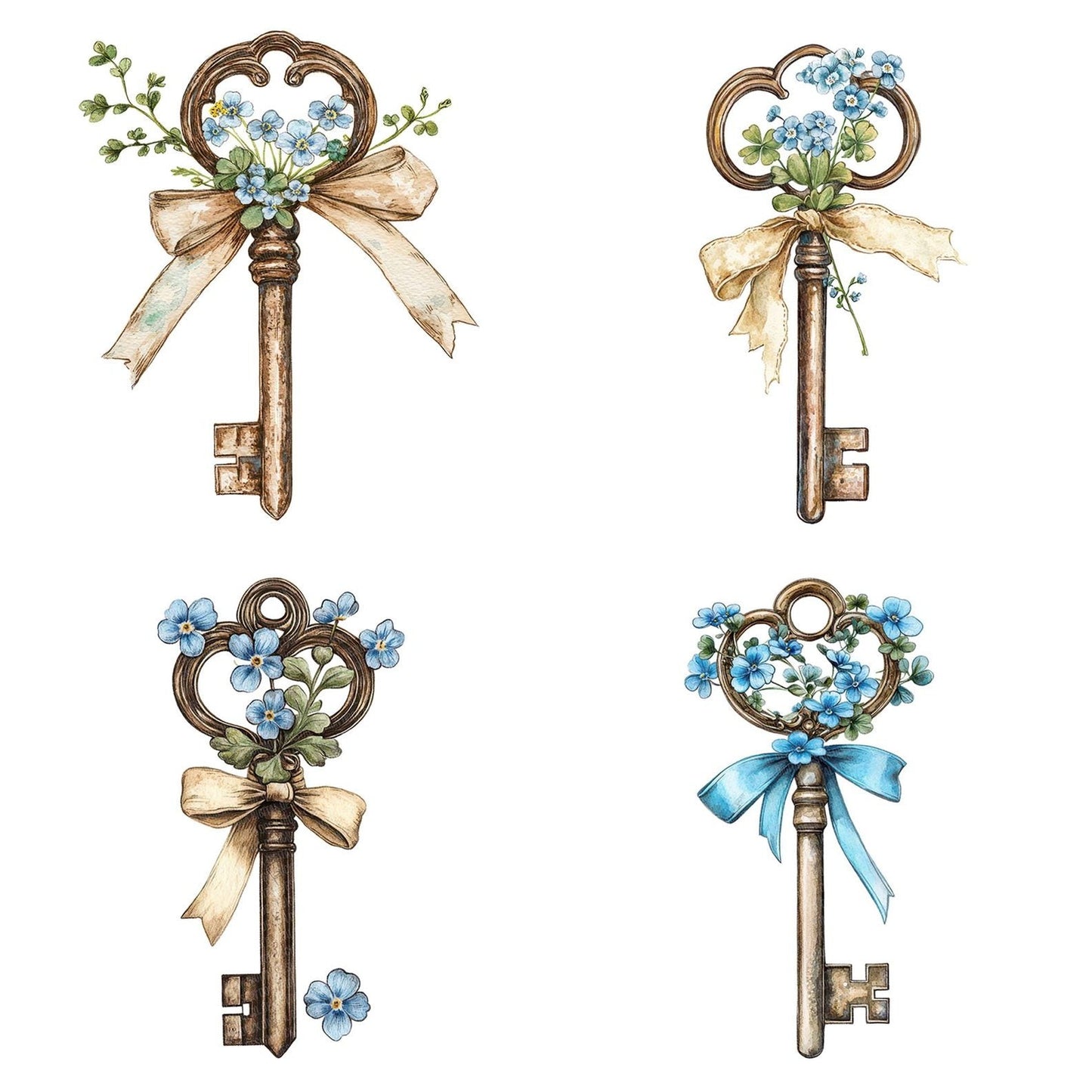Vintage Key with Flowers Clipart Set (DDD006884)