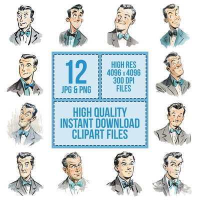 Vintage Retro Man Portrait Clipart Set (DDD006910)