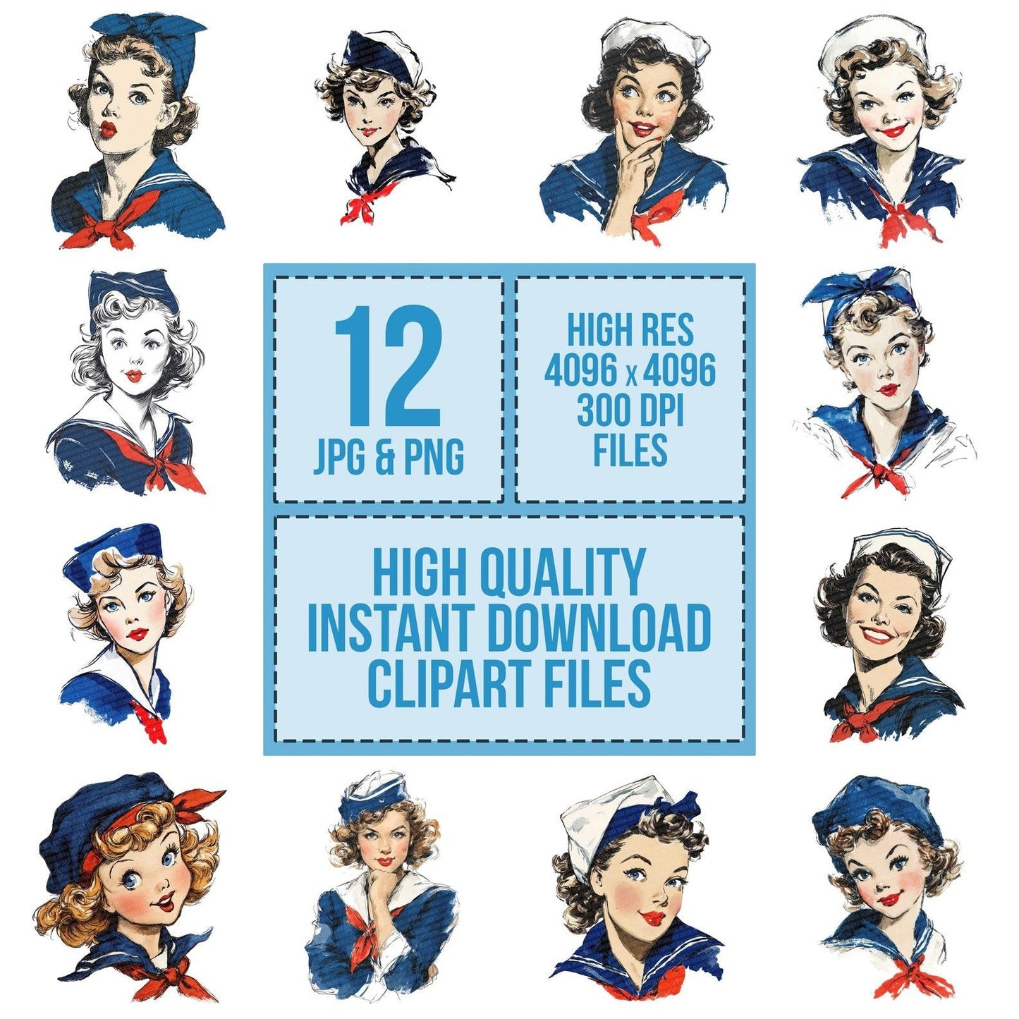 Vintage Sailor Girl Portrait Clipart Set (DDD006915)