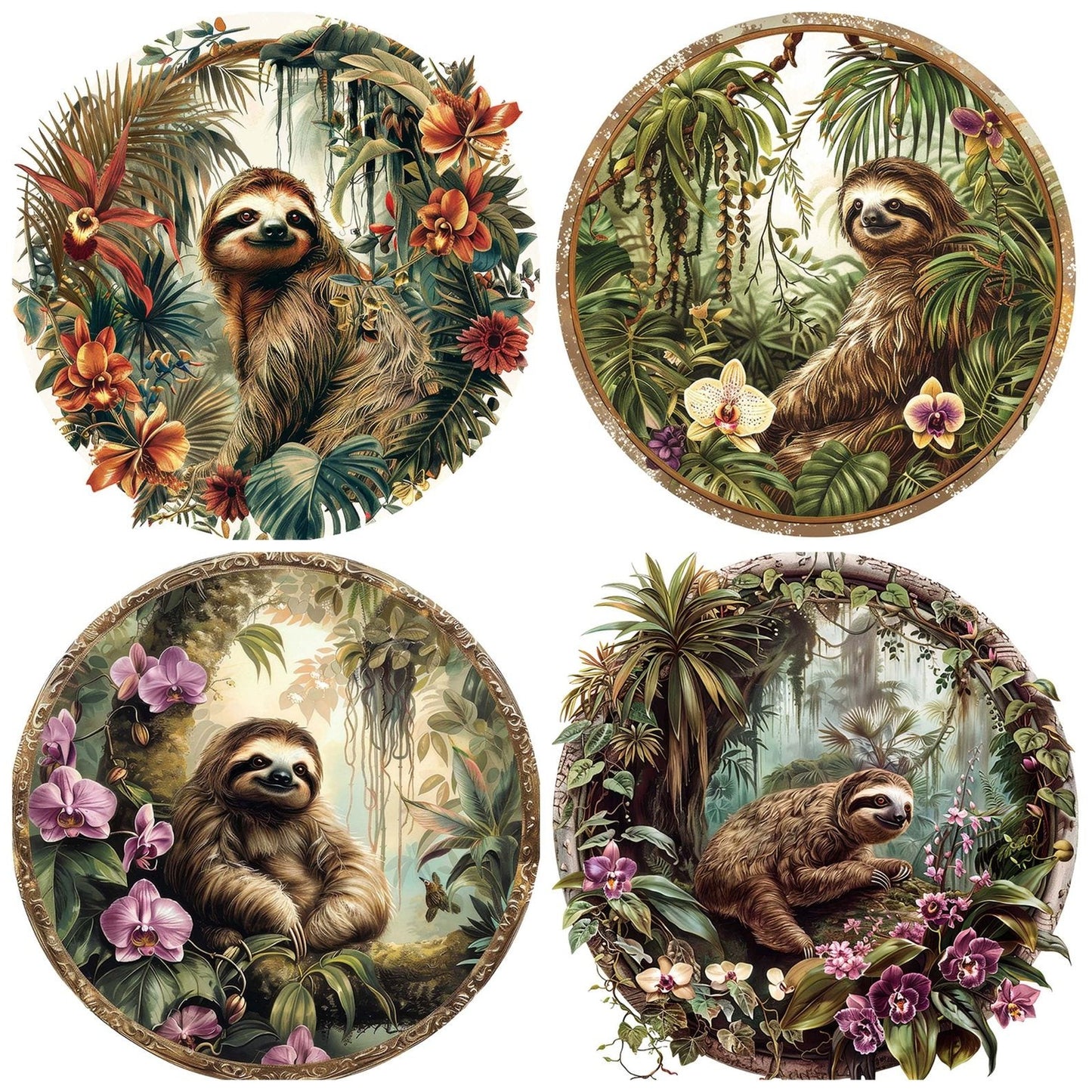 Vintage Sloth Illustration Clipart Set (DDD006919)
