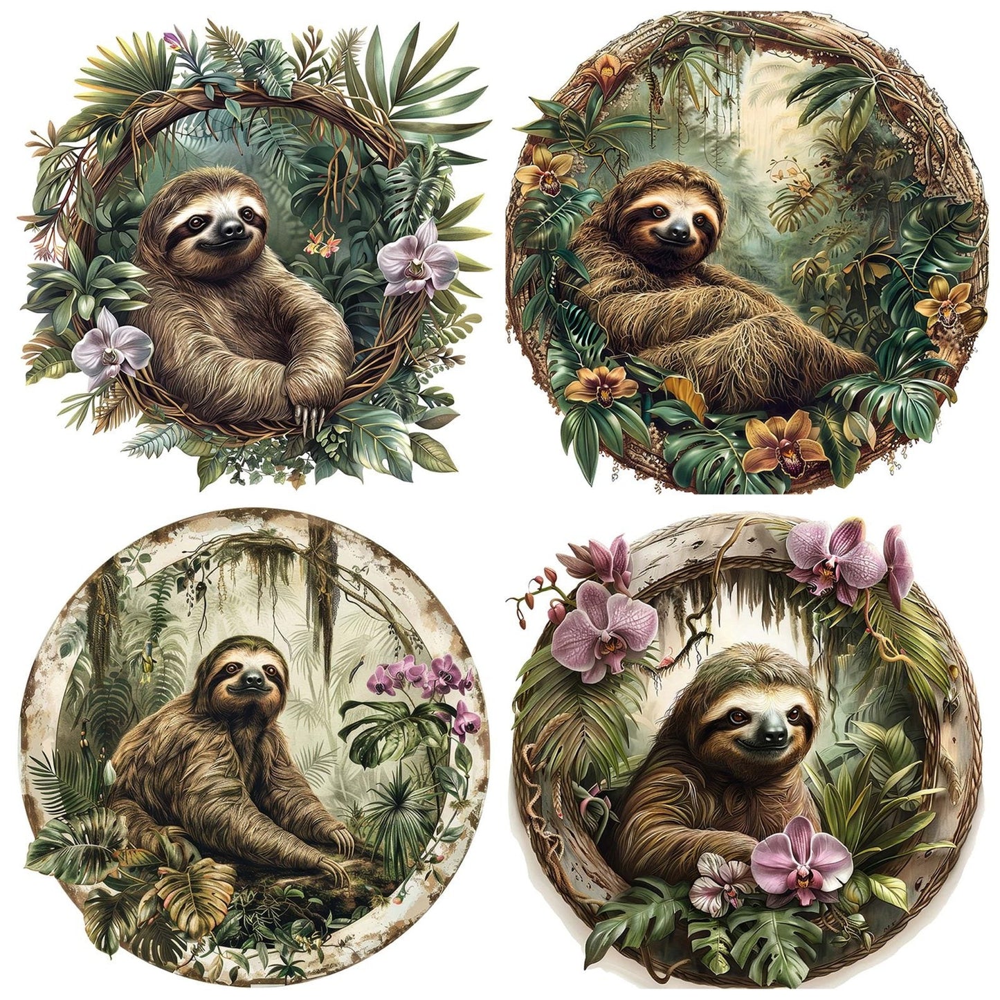 Vintage Sloth Illustration Clipart Set (DDD006919)