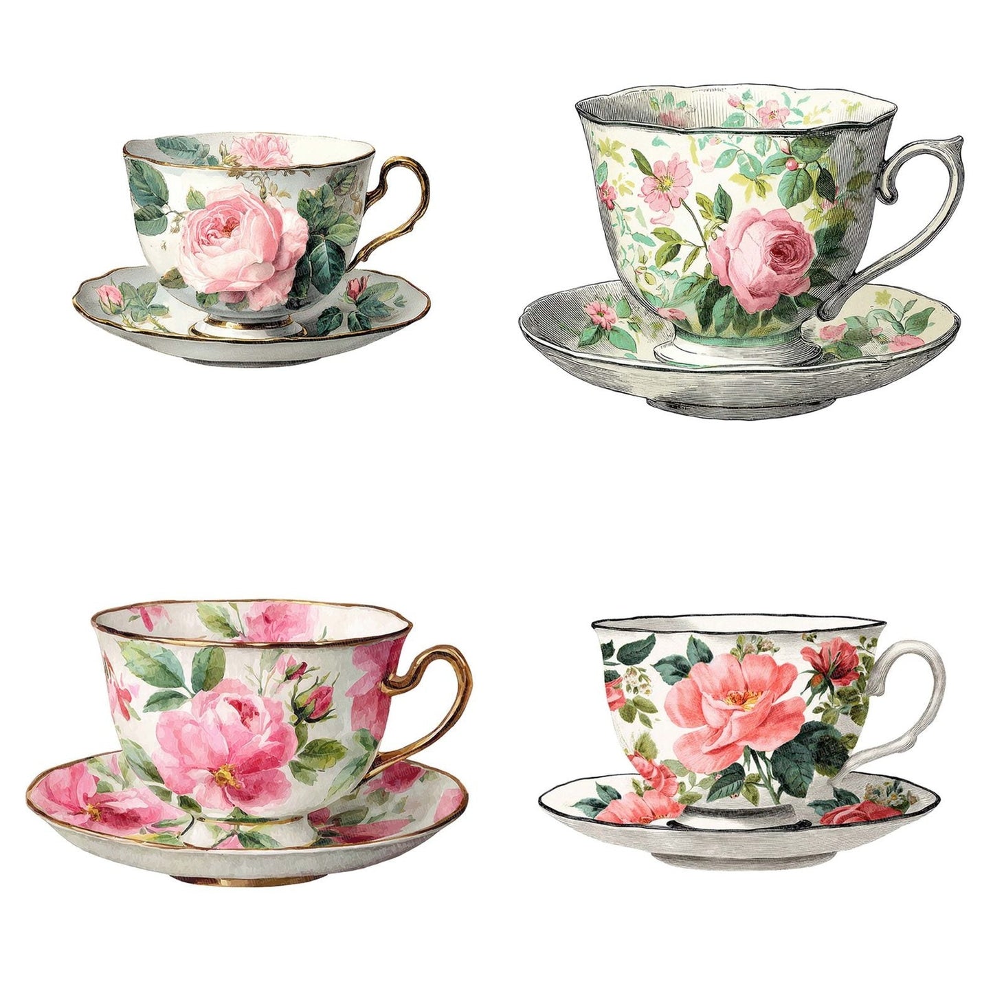 Vintage Teacup Rose Clipart Set (DDD006926)