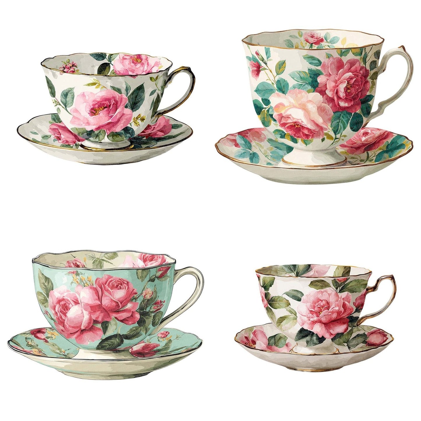 Vintage Teacup Rose Clipart Set (DDD006926)