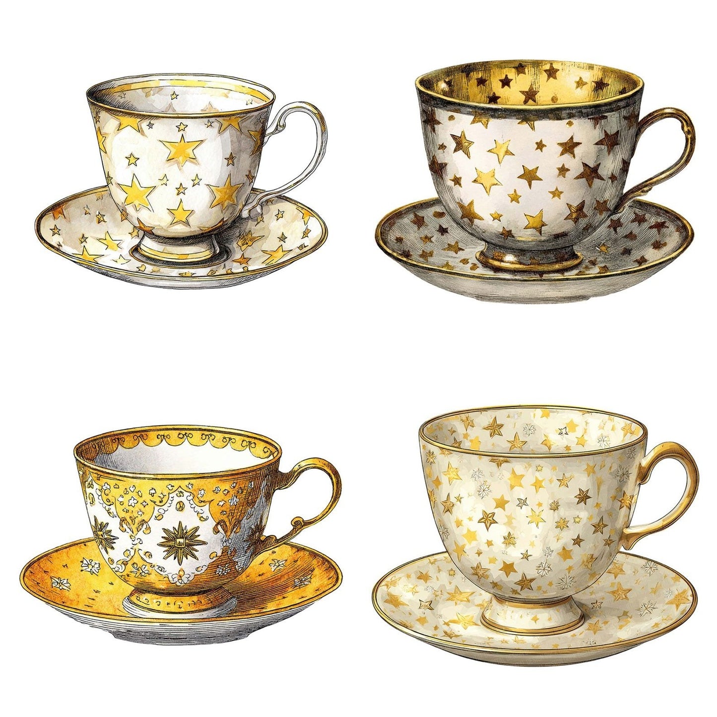 Vintage Teacup Star Clipart Set (DDD006927)