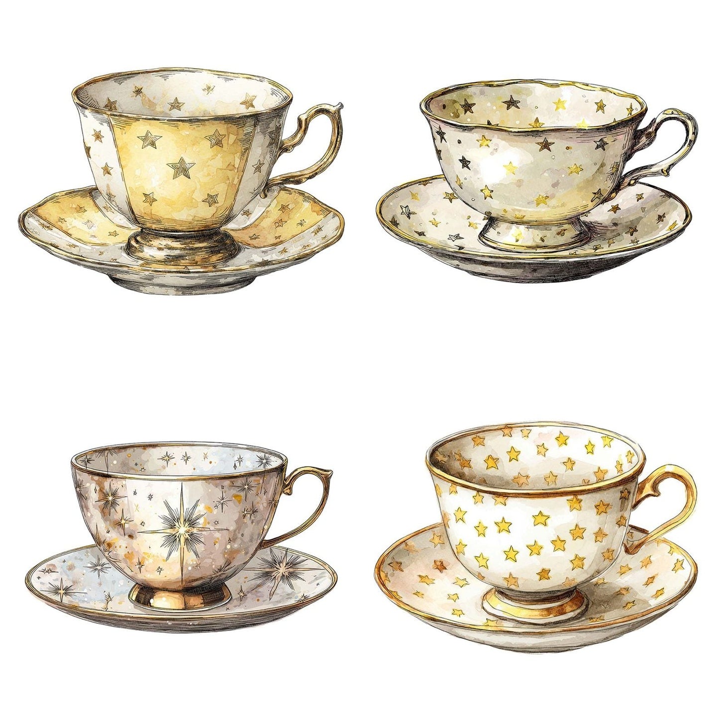 Vintage Teacup Star Clipart Set (DDD006927)